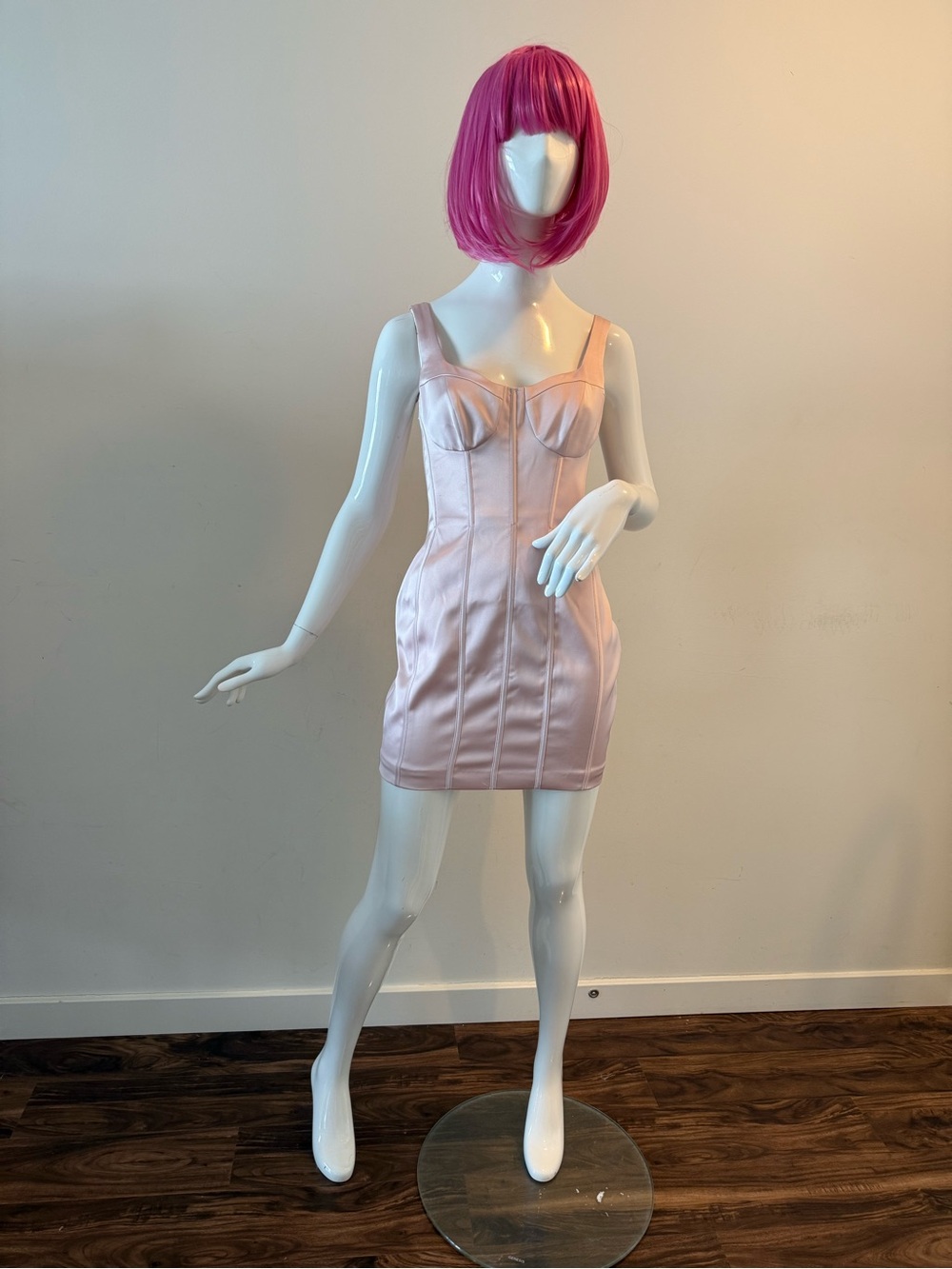 Pink Satin Bustier Mini Dress